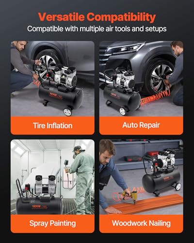 VEVOR Air Compressor, 15 Gallon Steel Tank, 2HP 5.3 CFM@90 PSI Oil Free Air Compressor & Max. 125PSI Pressure, 78dB Ultra Quiet Portable Compressor, for Auto Repair, Tire Inflation, Spray Painting - size: 15 Gallon