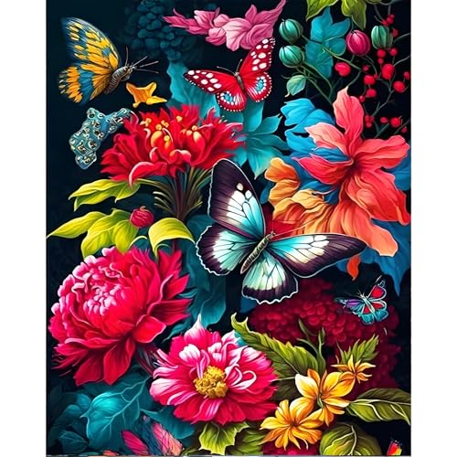 Camocin Paint by Numbers Kit for Adults - Flowers Adult Paint by Number Kits on Canvas Without Frame for Beginner, Butterfly Oil Painting by Numbers Kit for Gift Home Wall Decor 16x20 Inch - color: Flowers-1