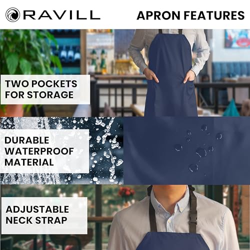 Waterproof Aprons For Men and Women with Pockets | 35" Long Work Aprons for Dishwashing, Dog Grooming, Cleaning - Plastic Dishwasher Apron - Water Resistant Kitchen Apron - color: Blue