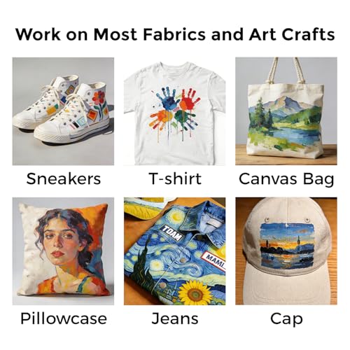 Artme 24 Colors Fabric Paint (60ml/2oz), Permanent Soft Fabric Paint Set with 10 Brushes, Palette, Stencils, Non-Toxic Waterproof Textile Paint for T-Shirts, Jeans, Shoes, Bags, DIY Crafts