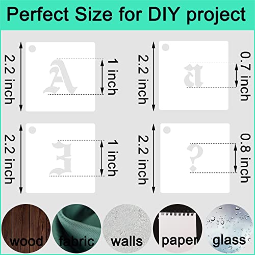 1 Inch Calligraphy Letter Stencils for Painting, 66 PCS Old English Lettering Stencils Reusable Alphabet Stencil Plastic Letters Numbers Templates for Painting on Wood Wall Fabric Art Crafts - size: 1 inch