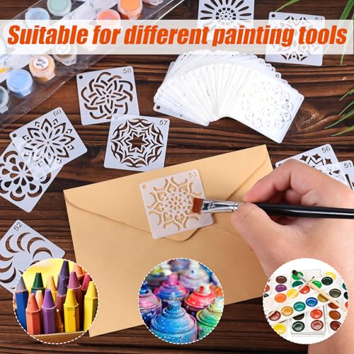 60pcs Mandala Stencils for Painting, Mandala Dotting Templates (Style 1) | 2x2 Inch Reusable PET Crafts Art Drawing Stencil for Rocks Wood Furniture Canvas Fabric Decoration DIY Projects - style: C
