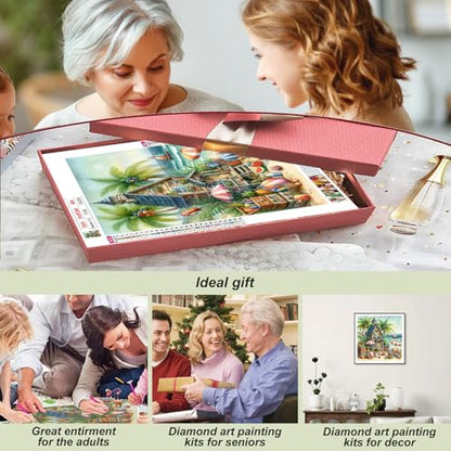 Stalente Diamond Painting Kits for Adults Seaside House, 5D DIY Diamond Art Kits for Beginners Round Full Drill Diamond Painting for Home Wall Decoration Gift 12×12inch, Landscape Scenery