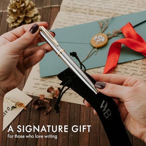 Wordsworth & Black Fountain Pen Set for Writing, Extra Fine Nib,Silver | Gift for Men & Women, Brass Body, 18K German Iridium, Calligraphy, Converter + 24 Ink Cartridges, Refillable, Leak-Free - color: Silver Gold, style: Extra Fine Nib