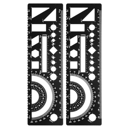 HARFINGTON 2pcs Multifunctional Geometric Rulers 15cm Metric and SAE Aluminum Straight Edge Protractor Angle Math Measuring Ruler Geometric Drawings Templates for Drawing Drafting, Black - color: Black