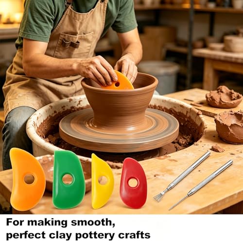 LUORNG 6PCS Pottery Ribs and Silicone Sculpting Tools Set 4 Silicone Pottery Ribs 2 Detail Needles for Clay Modeling Ceramic Shaping Detailing Suitable for Beginners Professionals