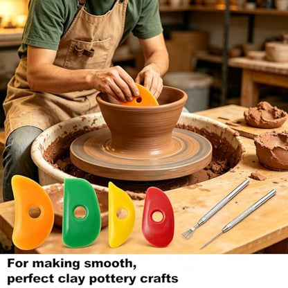 LUORNG 6PCS Pottery Ribs and Silicone Sculpting Tools Set 4 Silicone Pottery Ribs 2 Detail Needles for Clay Modeling Ceramic Shaping Detailing Suitable for Beginners Professionals
