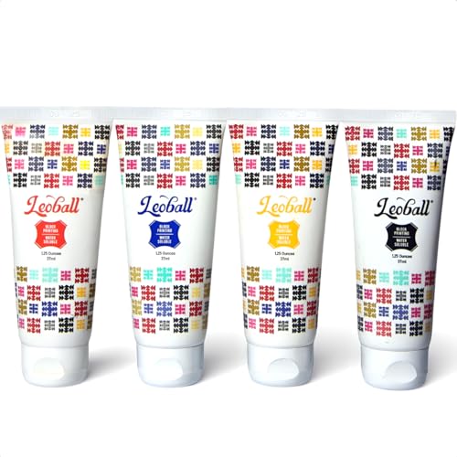 Leoball® Water-Soluble Block Printing Ink Starter Set: 4-Color Included (Black, Red, Blue, Yellow) - 1.25 Ounce Tube Each