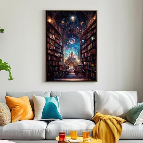 Diamond Art Starry Sky Library Diamond Art Set for Adults, 5D Diamond Painting Starry Sky Castle Library DIY Book Diamond Art Adult Diamond Painting Set, Home Decor - 12x16 Inch - style: Sky Library