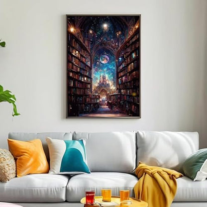 Diamond Art Starry Sky Library Diamond Art Set for Adults, 5D Diamond Painting Starry Sky Castle Library DIY Book Diamond Art Adult Diamond Painting Set, Home Decor - 12x16 Inch - style: Sky Library