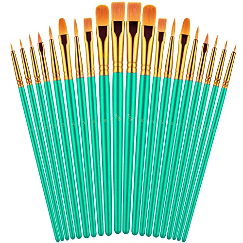 Artstorys Paint Brushes Set, 20 Pcs Acrylic Oil Watercolor Painting Brushes | Artist Paintbrush (Nylon Hair Wood Handles) for Adult Drawing, Great for Face, Rock & Canvas, Arts Craft Supplies, Green - color: Green