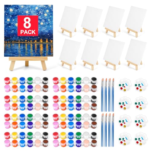 8 Pack 8 * 10In Canvas Boards for Painting, Art Canvas for Drawing with 16 Brushes & 8 Paint Trays & 16 Acrylic Paint, Mini Painting Canvas with Easel Set, Painting Kits for Adults Party - style: Pack of 8