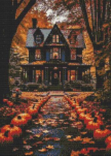 Eiazuiks Halloween Stamping Cross Stitch Kit, Castle Halloween Counting Cross Stitch Kit for Adult Beginners, Full Line DIY Stitching Kit for Home Decor Cross Stitch Patterns 12x16 inches - color: Castle