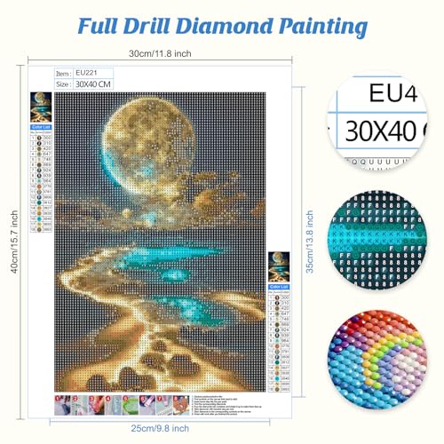 TLIOBLO 6 Packs Landscape Diamond Art for Adults, 5D DIY Diamond Painting Fantacy Kits for Beginners, Full Drill Round Diamond Art Pictures Craft Gifts 30X40cm - color: Landscape Moon