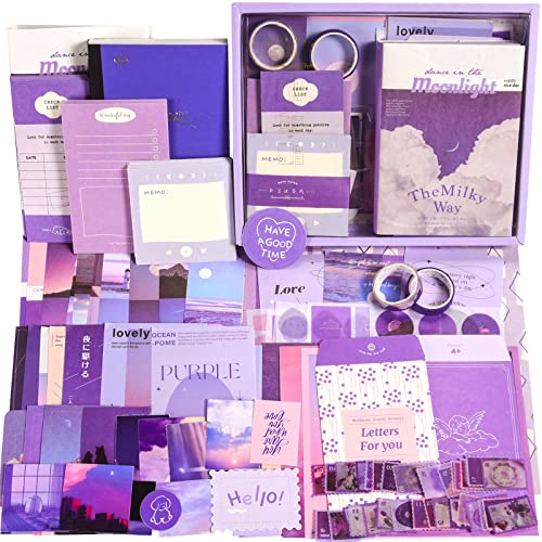 Scrapbooking Supplies Kit, Aesthetic Junk Journal Supplies, Scrapbook Kit | Cute Stationary Set with Bullet Journaling Stickers, Vintage Ephemera Collage Craft Supplies Gift for Adults Women Beginner - color: Moonlight