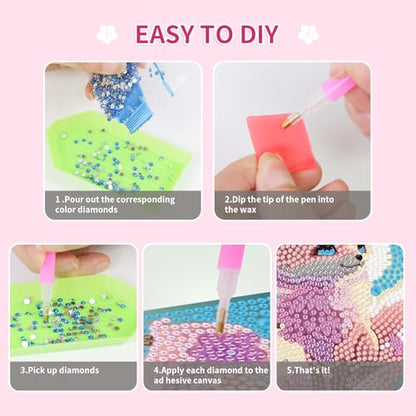PERFECTSIGHT Cute 5D Diamond Art Kits, Kawaii DIY Painting Art for Adults Teen, 4 Pack Diamond Arts and Crafts Sets, Big Gem Full Drill Diamond Dots for Women (Panda+Kitty+Alpaca+Fox) - style: Panda+Kitty+Alpaca+Fox