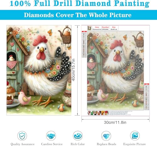 RYMILIE Chicken Diamond Art Kits for Adults Diamond Painting Kit 12x16in - color: DP03886