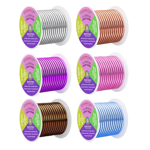 Mandala Crafts 8 GA Blue Pink Brown Assorted Anodized Aluminum Craft Wire - color: Silver Tone Copper Tone Purple Pink Brown Ice Blue, size: 8 Gauge 20X6 Feet