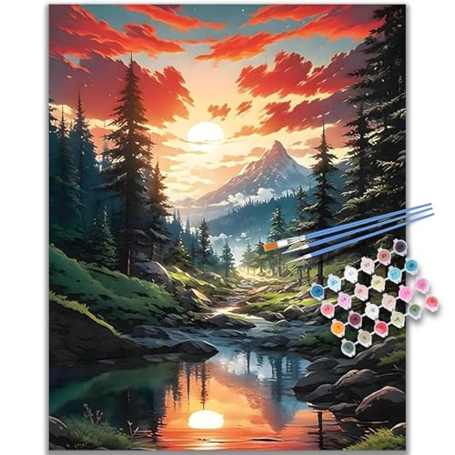 Kalonyth Landscape Paint by Numbers Kit for Adults, 16x20 inch, No Framed | Mountain Adult Paint by Number Kits on Canvas, DIY Acrylic Painting, Stress Relief Craft Kits, Home Wall Decor Gift - color: OP-US03