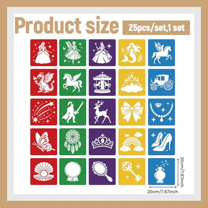 CUTHOLLOW Animals Fruit Plant Stencils, 24PCS 8-Inch Reusable Plastic | 24PCS 8-Inch Animals, Fruit & Plant Shapes, Reusable Washable Plastic, Painting, Crafts, Wall Art & Sidewalk Chalk - style: Fairies and Castles