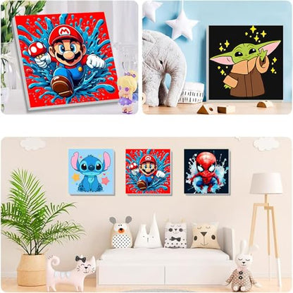 4 Pack Cartoon Paint by Numbers for Kids with Framed Canvas - Wooden Easel - color: BKH1254+BKH1255+BKH1256+BKH1257
