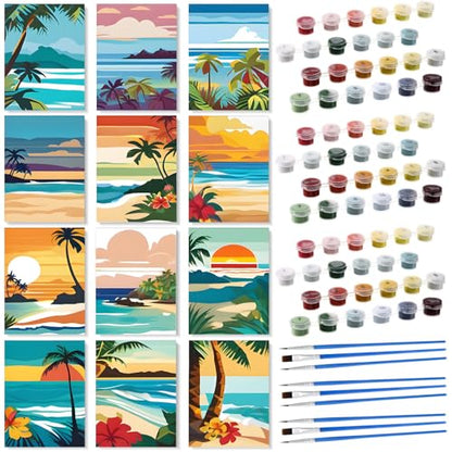 Humyoun 12 Pack 9 x 12 Inch Paint by Numbers Kit for Adults Beginners DIY Acrylic Oil Painting Paint by Number Kits Drawing Paintwork on Canvas Without Frame for Home Decor(Hawaiian Style) - style: Hawaiian Style