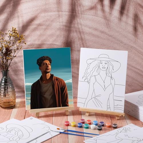 Harloon 36 Pcs 8 x 10 Inch Pre Drawn Canvas for Painting Afro Queen Pre Stretched Canvas Painting for Adults Sip and Paint Party Supplies Favor - style: Couples