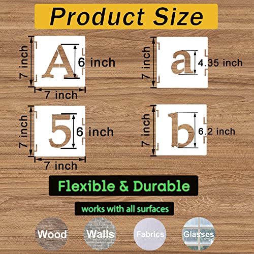 6 Inch Alphabet Letter Stencils, 65 Pcs Reusable Plastic Letter Number Symbol Interlocking Drawing Template Kit for Painting on Wood, Wall, Fabric, Rock, Signage, Door Porch - size: 6 Inch