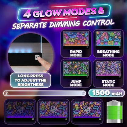 Upgraded 16 Inches LED Drawing Board – Rechargeable, 8 Colors, 11 Light Modes, Adjustable Brightness – Acrylic Light Board for Tracing with Stand, Markers and Full Kit – Birthday Gift Set (Black) - style: Black Style