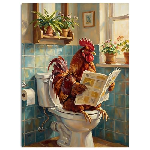 Chicken Diamond Painting Kits for Adults Chicken Diamond Art Kits 12x16 In | Bathroom Animals Gem Art Kits for Adult for Gift Home Wall Decor - color: G9530