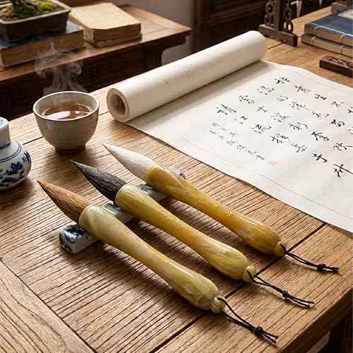 3PCS Large Chinese Calligraphy Brush Set with Adjustable Holder | Chinese Sumi Ink Brush for font 7-16cm Large-Scale Floral Art, Ink Heavy Painting and Write Couplets, Large Characters - color: Large Brushes