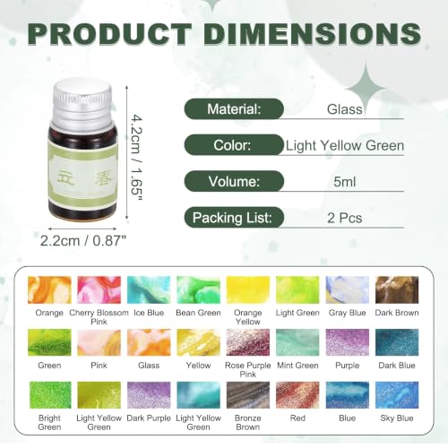 PATIKIL 2 Pcs Fountain Pen Ink Light Yellow Green, 5ml Calligraphy Dip Pen Bottled Ink with Gold Glitter Non-Carbon, Smooth Flow Color Dip Drawing Set for Writing, Painting, Journaling