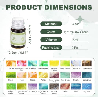 PATIKIL 2 Pcs Fountain Pen Ink Light Yellow Green, 5ml Calligraphy Dip Pen Bottled Ink with Gold Glitter Non-Carbon, Smooth Flow Color Dip Drawing Set for Writing, Painting, Journaling