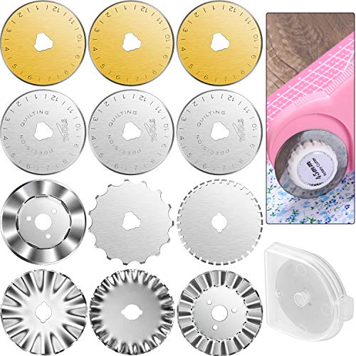 Mudder 45mm Rotary Cutter Blades 12 Pcs Replacement Rotary Blades for Arts Crafts Quilting Scrapbooking Sewing, 8 Types, Sharp and Durable