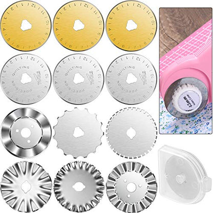 Mudder 45mm Rotary Cutter Blades 12 Pcs Replacement Rotary Blades for Arts Crafts Quilting Scrapbooking Sewing, 8 Types, Sharp and Durable