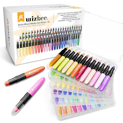 Wizbee Silky Crayons Set of 72 Colors, Water Soluble Artist Crayons for Drawing & Painting, Creamy & Odorless Art Supplies, Use on Paper, Canvas,wood
