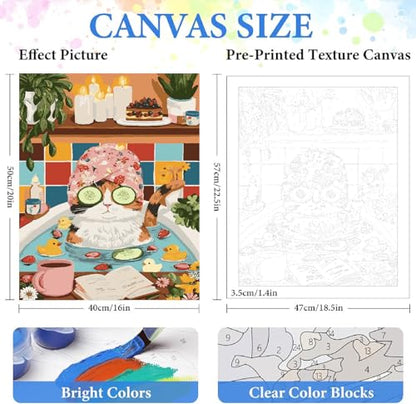 ZRIZQ Paint by Numbers Kit for Adults Beginner Animal,Cat Bathroom,16x20 | Full set with wooden brushes,rolled canvas,rich paints.Calming activity.Beginner friendly.Just open and paint. - color: 16"X20"Rolled Canvas(Frameless)-Cat 16