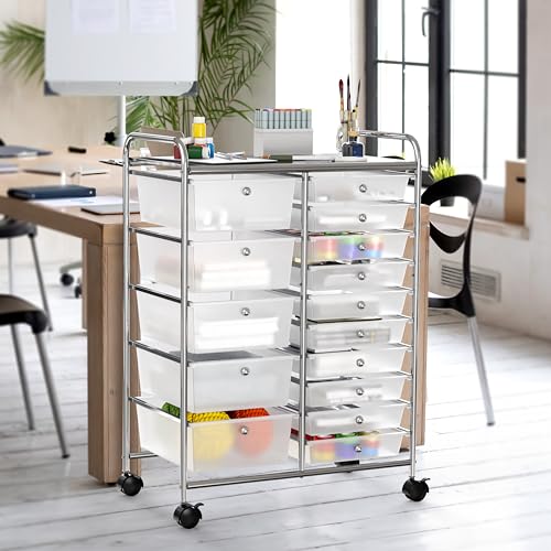 Simple Houseware 15 Drawers Rolling Utility Cart Art Craft Storage, Chrome - color: Chrome, size: 15 Drawers