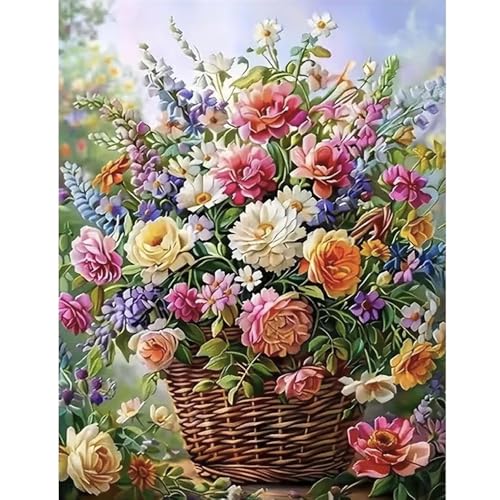 WCHUIMM Flowers Diamond Art Kits for Adults, Wild Flowers 5D Diamond Painting Kits for Beginner,DIY Round Full Drill Diamond Paintings Picture Gem Art&Crafts Home Decor 11.8x15.8in - color: 25-08 Flowers Basket