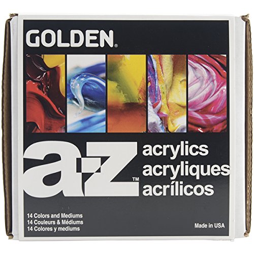 GOLDEN Artist Acrylics Explorer 14 Set, 10 Colors & 4 Mediums | Experience the unique properties of Heavy Body, Fluid, OPEN and High Flow artist grade acrylic colors and mediums.