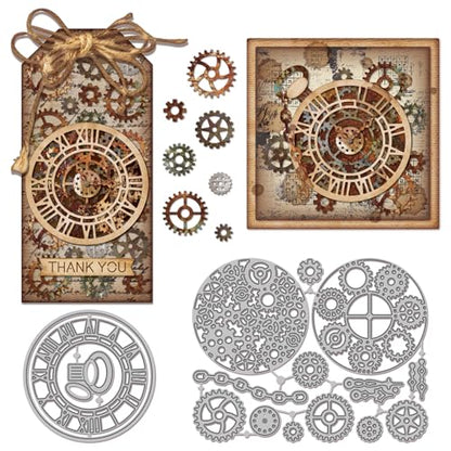 GLOBLELAND Clock Gear Cutting Dies Round Clock Die Cuts Watch Chain Cutting Embossing Template for Scrapbooking Crafts Paper Cards Making - color: Clock Gear