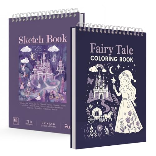 Fuxi Coloring Books for Ages 8-12 Girls, 50 Sheets (73lb/120gsm) Blank Paper Drawing Pad + 50 Designs Blank Paper for Coloring. - color: PurpIed, size: 9" x 12" (Pack of 2)