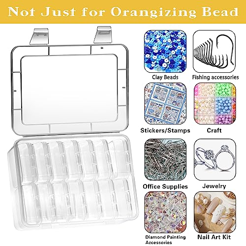 Mathtoxyz Small Bead Organizers, 14 Pieces Plastic Storage Cases Mini Clear Bead Storage Containers Transparent Boxes with Hinged Lid and Rectangle Clear Craft Supply Case - color: Clear - 1P