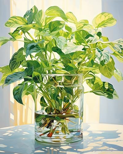 Tucocoo Green Plants in Glass Vase Oil Painting Paint by Number Kits 16 x 20 inch Canvas Plants DIY Oil Painting for Kids Students Adults Beginner with Brushes and Acrylic Pigment (Without Frame) - color: Flower in Vase 03, size: 16''x20''(Frameless)
