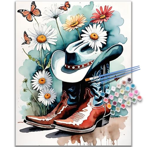 Cowboy Boots Paint by Numbers Kit for Adults, 16x20 inch, No Framed | Cowboy Boots Adult Paint by Number Kits on Canvas, DIY Acrylic Painting, Stress Relief Craft Kits, Home Wall Decor Gift - color: OP-US16