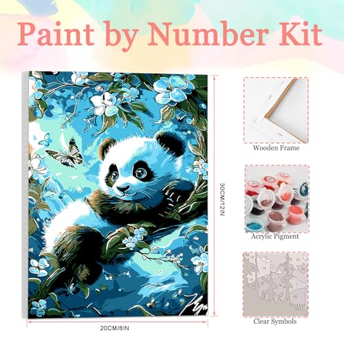 Auremi Panda Framed Paint by Number for Adults,DIY Animals Painting by Number Kits on Canvas Acrylic Oil Painting Kits for Adults Paint by Number Kits for Home Decor 20x30cm - color: Paint by Number 104