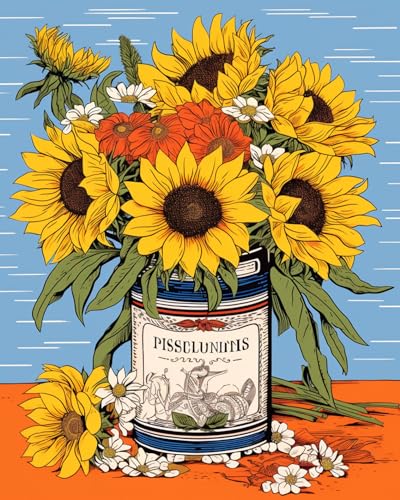Tucocoo Sunflowers in a Tin Can Paint By Bumbers for Adults Graffiti Yellow Flowers DIY Paint by Numbers Acrylic Paint Canvas Vintage Retro Floral Sunflowers Painting Kits Art 16x20 Inch（DIY Frame） - color: Floral in Tin 04, size: 16''x20''(DIY Frame)