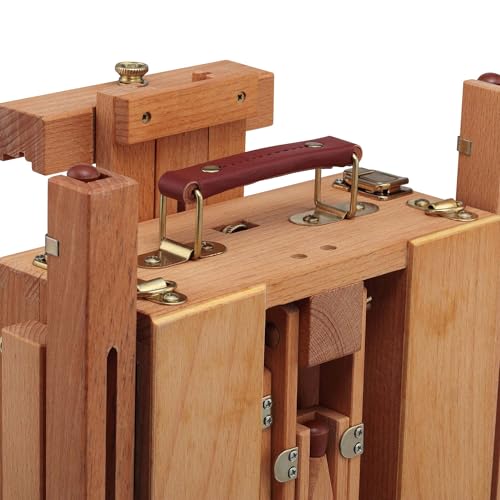 Grand Luxe Half Box French Easel - Premium Oiled Beechwood Painting Kit with Wooden Easel Stand for Painting, Adjustable Height 44-71 Inches, Metal Lined Drawer, Leather Handle, Brass Hardware - size: Half Box