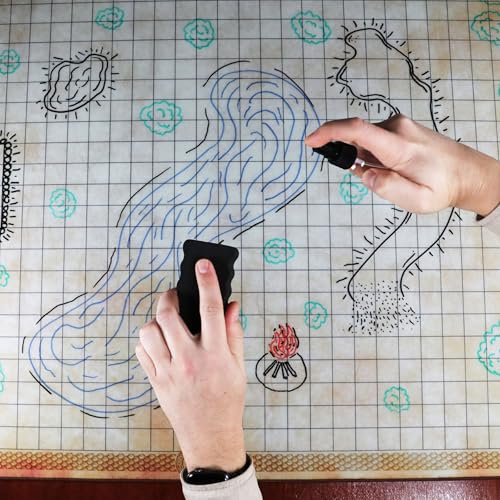 ENHANCE Deluxe DND Map - 3 Foot (36x24in) RPG Grid Mat with Premium Rubber, Non-Slip Grip, No Creasing - Dry Erase DND Mat Set for Masters and Starters, Erasable Parchment with Travel Pouch, Markers
