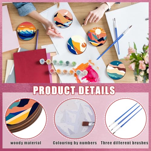 Reallnaive 8 Pcs Mountain Paint by Numbers Kit for Adults Wooden Coasters - style: Mountain